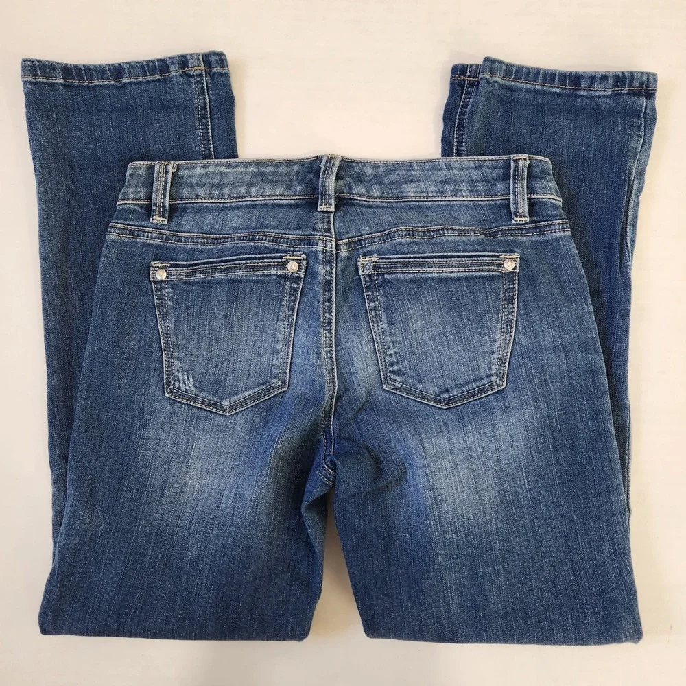 White House Black Market Straight Leg Crop Distressed Denim Jeans 0 Blue Sequins